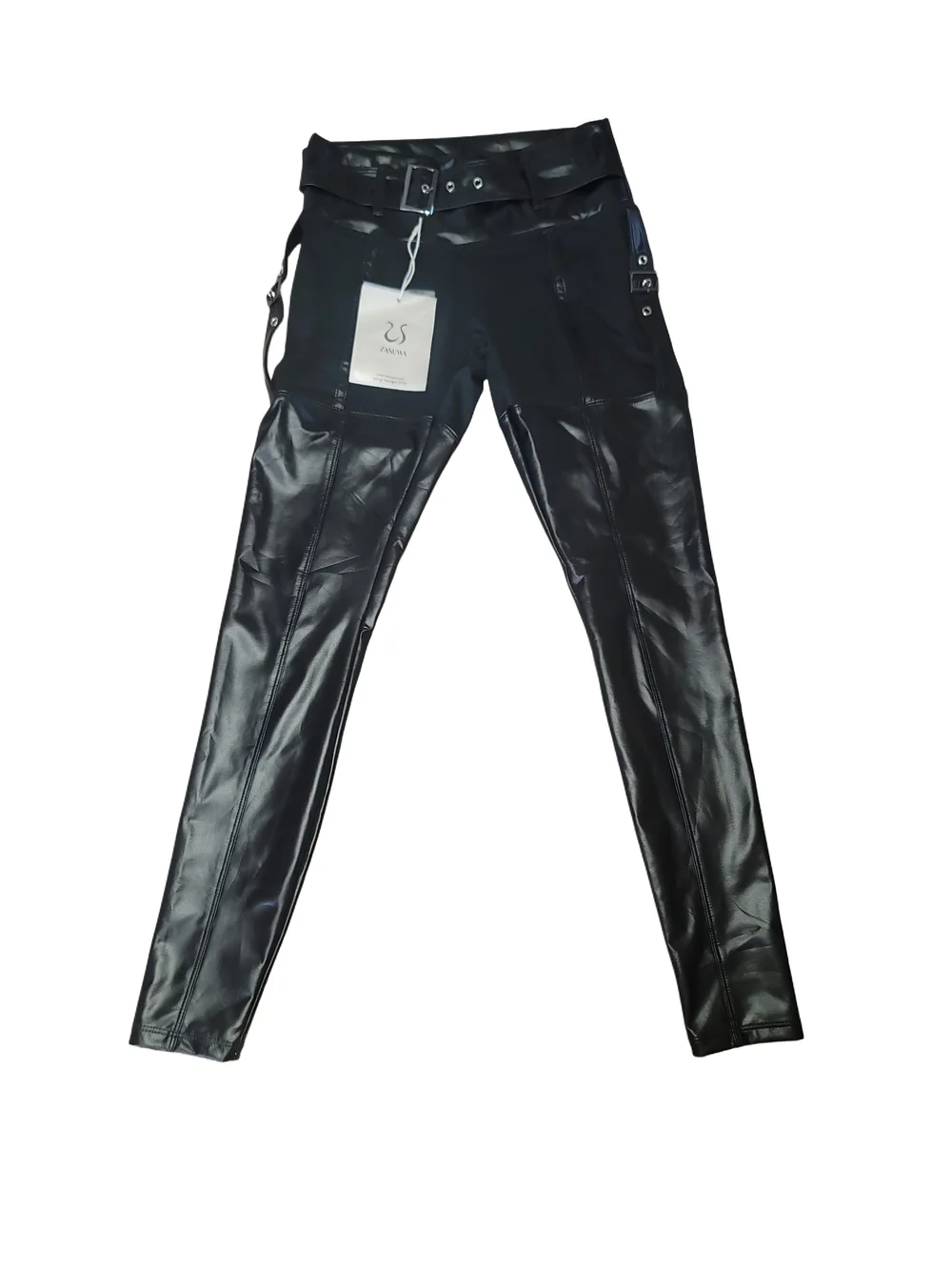 Black Faux Leather High-Waist Moto Leggings - Picture 4 of 6